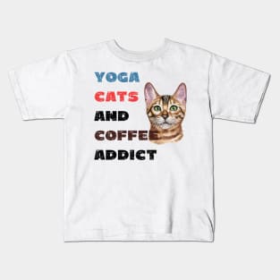 Yoga cats and coffee addict funny quote for yogi Kids T-Shirt